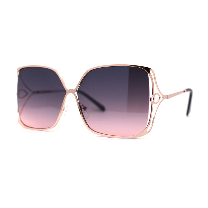 Womens Metal Rim Rectangle Oversize Butterfly Designer Sunglasses