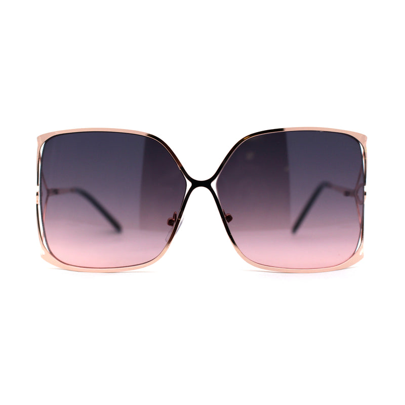Womens Metal Rim Rectangle Oversize Butterfly Designer Sunglasses