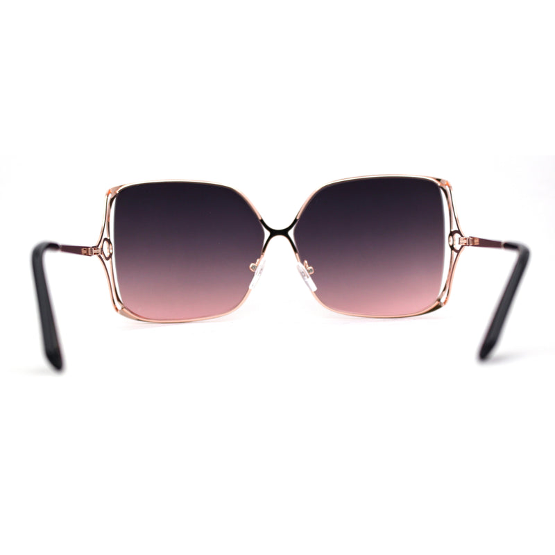 Womens Metal Rim Rectangle Oversize Butterfly Designer Sunglasses