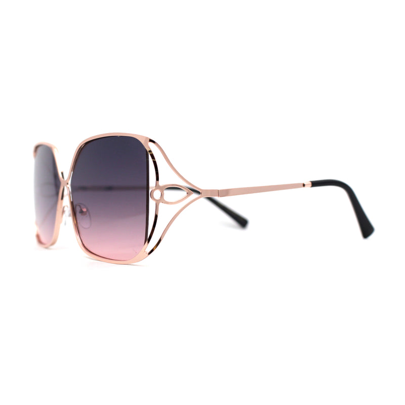 Womens Metal Rim Rectangle Oversize Butterfly Designer Sunglasses