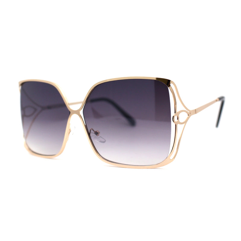 Womens Metal Rim Rectangle Oversize Butterfly Designer Sunglasses
