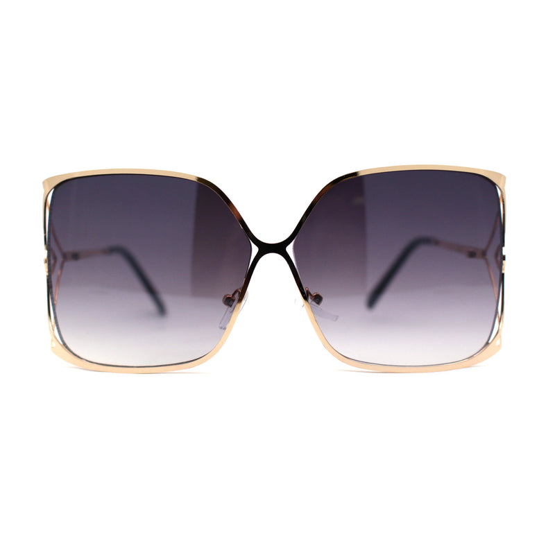 Womens Metal Rim Rectangle Oversize Butterfly Designer Sunglasses