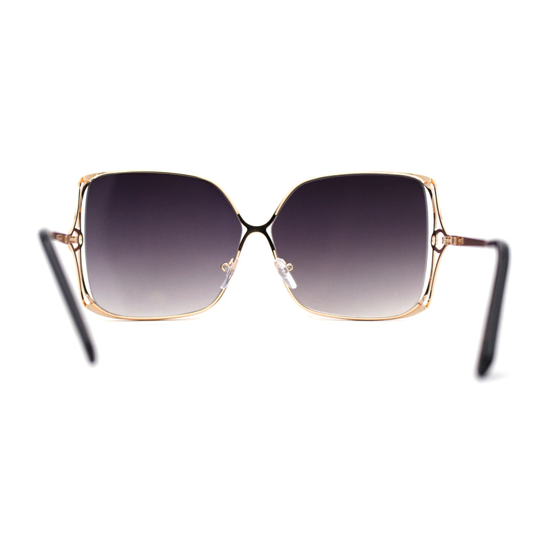 Womens Metal Rim Rectangle Oversize Butterfly Designer Sunglasses
