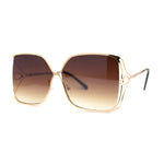 Womens Metal Rim Rectangle Oversize Butterfly Designer Sunglasses