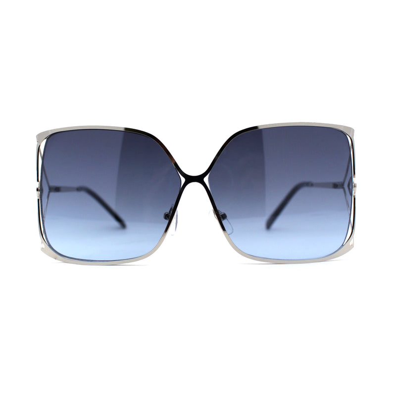 Womens Metal Rim Rectangle Oversize Butterfly Designer Sunglasses
