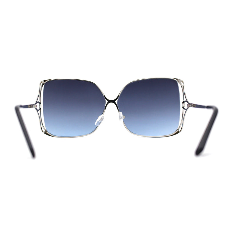 Womens Metal Rim Rectangle Oversize Butterfly Designer Sunglasses