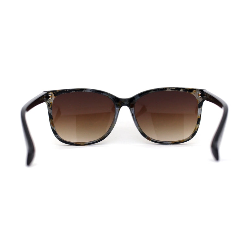 Womens Minimal Simple Horn Rim Marble Pattern Plastic Sunglasses