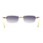 Rimless Narrow Rectangle Luxury Beveled Lens Dad Shade Sunglasses