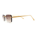 Rimless Narrow Rectangle Luxury Beveled Lens Dad Shade Sunglasses