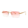 Rimless Narrow Rectangle Luxury Beveled Lens Dad Shade Sunglasses