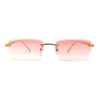 Rimless Narrow Rectangle Luxury Beveled Lens Dad Shade Sunglasses