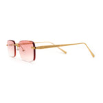 Rimless Narrow Rectangle Luxury Beveled Lens Dad Shade Sunglasses