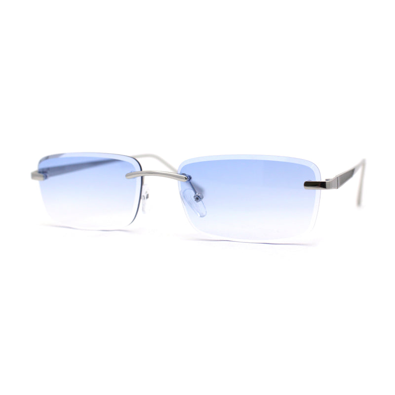 Rimless Narrow Rectangle Luxury Beveled Lens Dad Shade Sunglasses