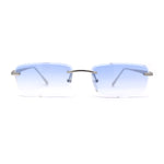 Rimless Narrow Rectangle Luxury Beveled Lens Dad Shade Sunglasses