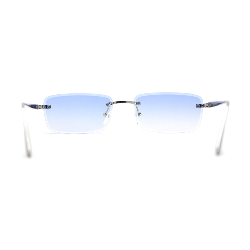 Rimless Narrow Rectangle Luxury Beveled Lens Dad Shade Sunglasses