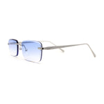 Rimless Narrow Rectangle Luxury Beveled Lens Dad Shade Sunglasses