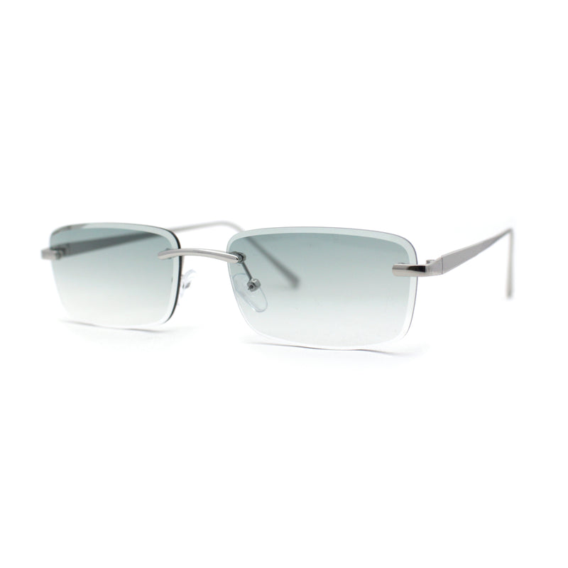 Rimless Narrow Rectangle Luxury Beveled Lens Dad Shade Sunglasses