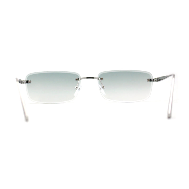 Rimless Narrow Rectangle Luxury Beveled Lens Dad Shade Sunglasses