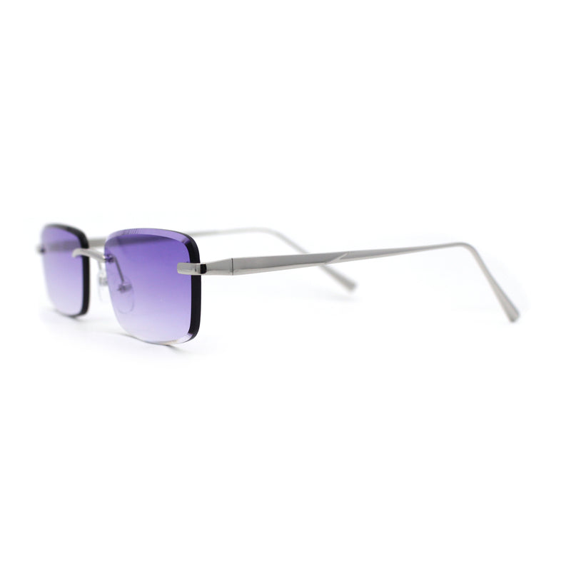 Rimless Narrow Rectangle Luxury Beveled Lens Dad Shade Sunglasses