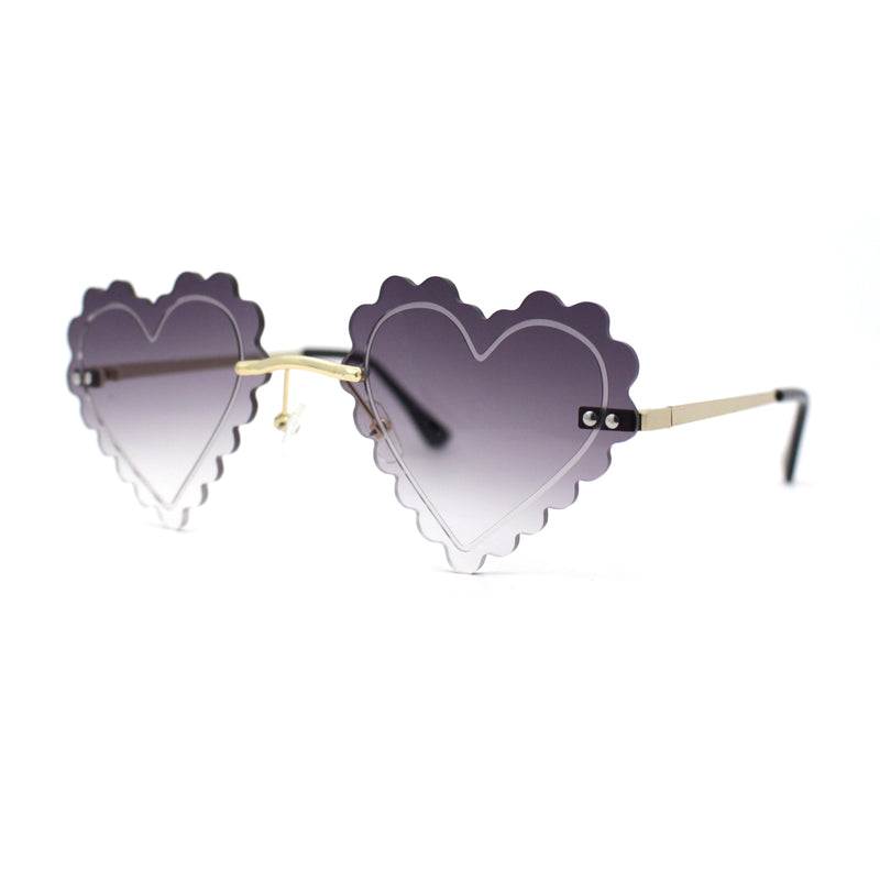 Womens Rimless Unique Laced Edge Heart Shape Retro Sunglasses