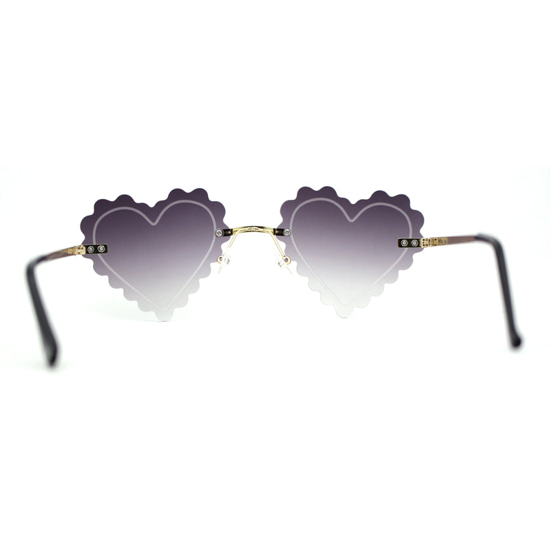 Womens Rimless Unique Laced Edge Heart Shape Retro Sunglasses