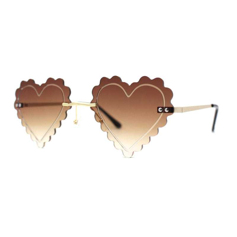 Womens Rimless Unique Laced Edge Heart Shape Retro Sunglasses