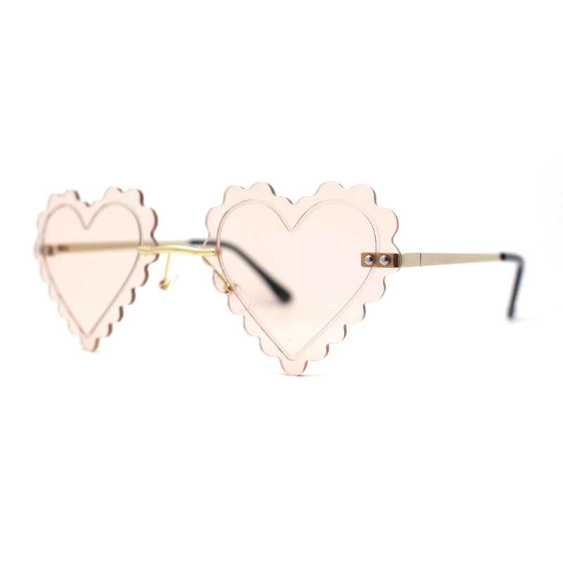 Womens Rimless Unique Laced Edge Heart Shape Retro Sunglasses