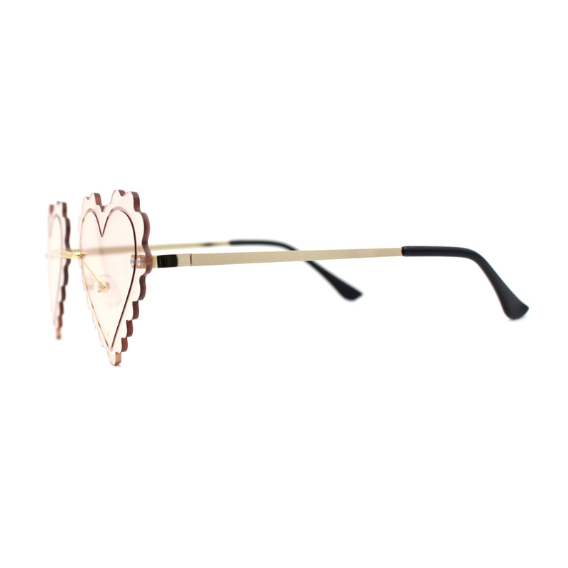 Womens Rimless Unique Laced Edge Heart Shape Retro Sunglasses