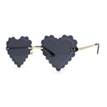 Womens Rimless Unique Laced Edge Heart Shape Retro Sunglasses