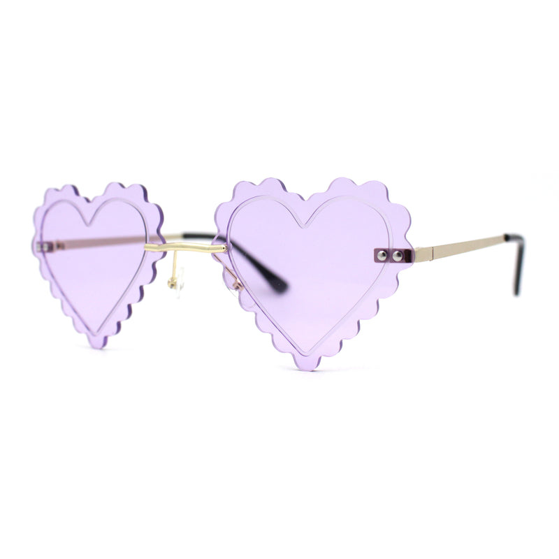 Womens Rimless Unique Laced Edge Heart Shape Retro Sunglasses