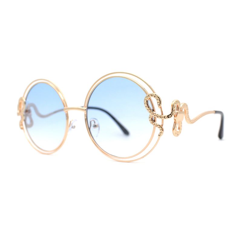 Womens Serpent Snake Jewel Arm Round Circle Metal Rim Sunglasses