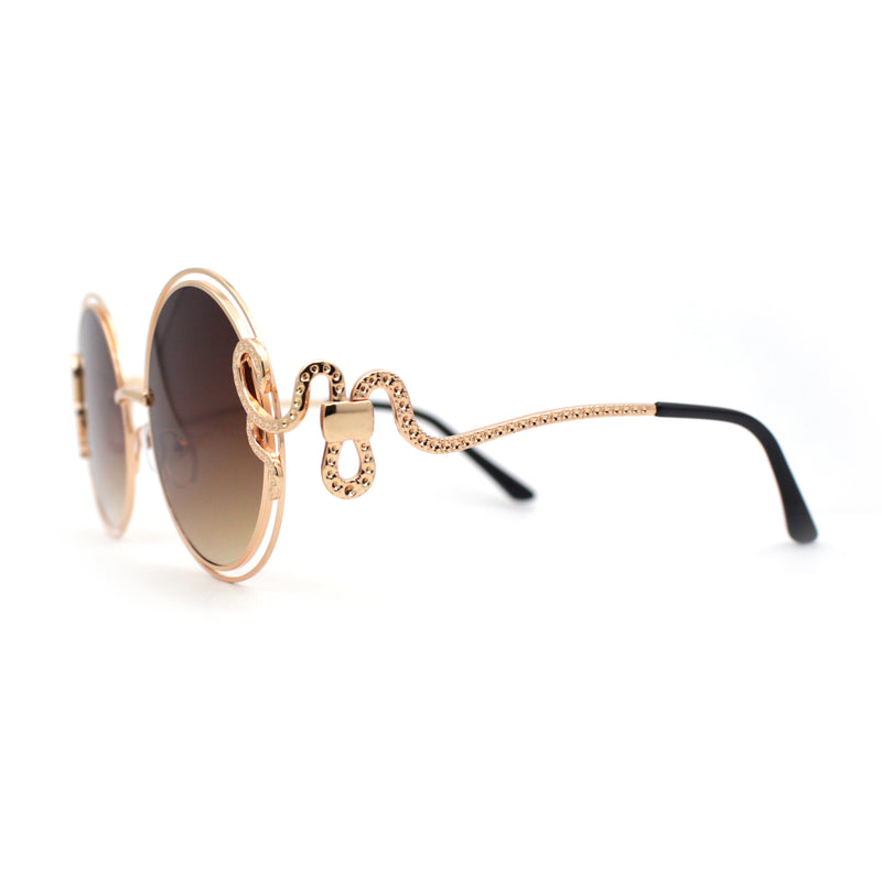 Womens Serpent Snake Jewel Arm Round Circle Metal Rim Sunglasses