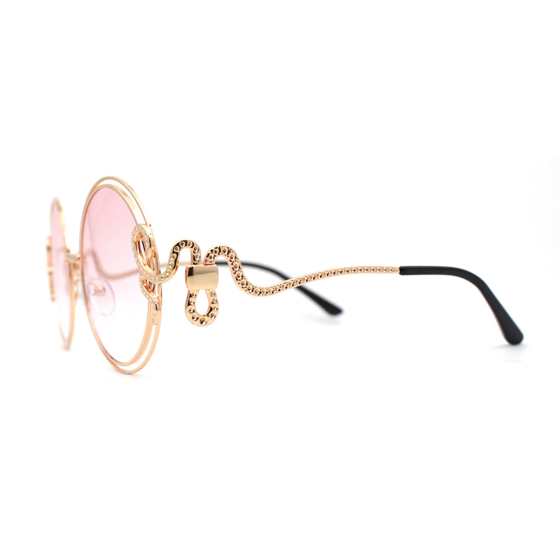 Womens Serpent Snake Jewel Arm Round Circle Metal Rim Sunglasses