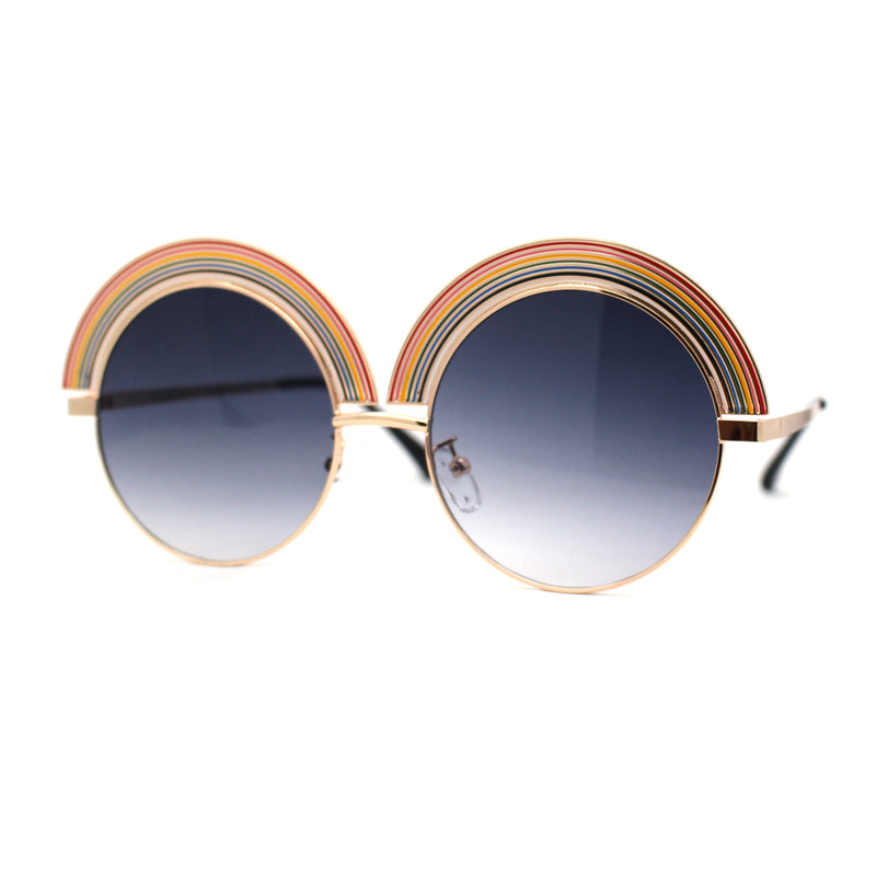 Womens Hippie Luxury Metal Rainbow Jewel Trim Circle Lens Sunglasses
