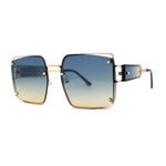 Off Set Rimless Retro Mobster Unique Side Lens Rectangle Sunglasses