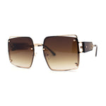 Off Set Rimless Retro Mobster Unique Side Lens Rectangle Sunglasses