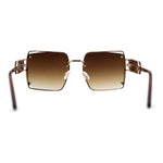 Off Set Rimless Retro Mobster Unique Side Lens Rectangle Sunglasses