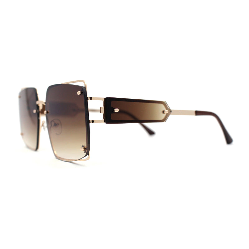 Off Set Rimless Retro Mobster Unique Side Lens Rectangle Sunglasses