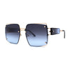 Off Set Rimless Retro Mobster Unique Side Lens Rectangle Sunglasses