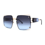 Off Set Rimless Retro Mobster Unique Side Lens Rectangle Sunglasses