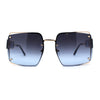 Off Set Rimless Retro Mobster Unique Side Lens Rectangle Sunglasses