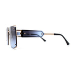 Off Set Rimless Retro Mobster Unique Side Lens Rectangle Sunglasses