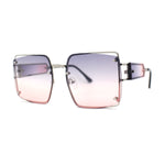 Off Set Rimless Retro Mobster Unique Side Lens Rectangle Sunglasses