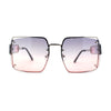 Off Set Rimless Retro Mobster Unique Side Lens Rectangle Sunglasses