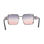 Off Set Rimless Retro Mobster Unique Side Lens Rectangle Sunglasses