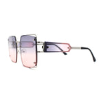 Off Set Rimless Retro Mobster Unique Side Lens Rectangle Sunglasses