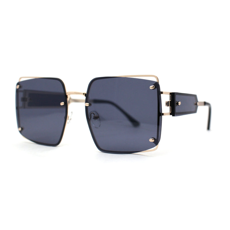 Off Set Rimless Retro Mobster Unique Side Lens Rectangle Sunglasses