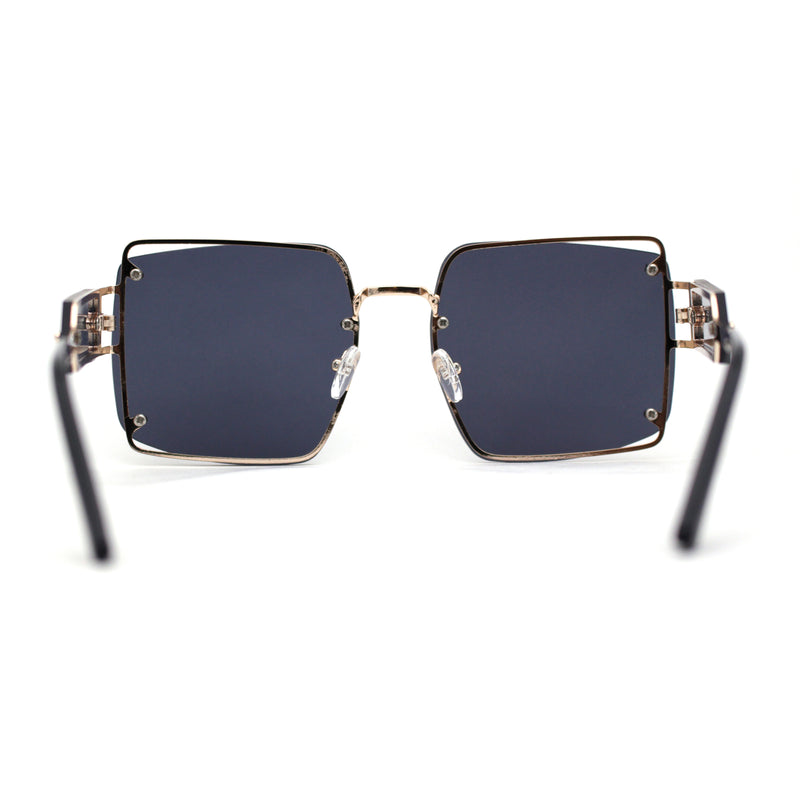 Off Set Rimless Retro Mobster Unique Side Lens Rectangle Sunglasses