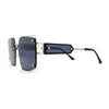 Off Set Rimless Retro Mobster Unique Side Lens Rectangle Sunglasses