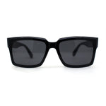 Locs Classy Rectangle Horn Rim All Black Gangster Shade Sunglasses